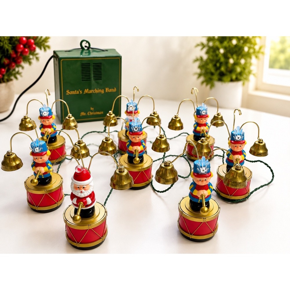 VTG 90s Mr Christmas Santas Marching Band Musical Bell Set 8 Figures. Works. - Picture 1 of 8